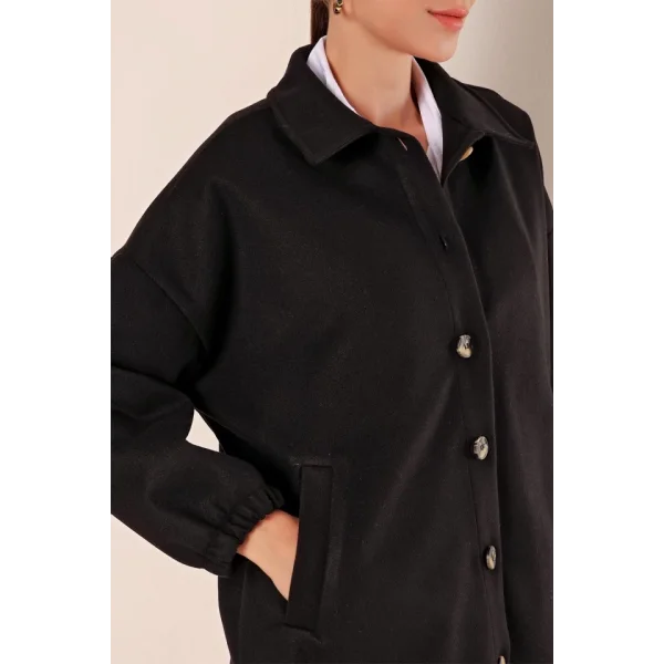0674 Cepli Oversize Gömlek  Siyah