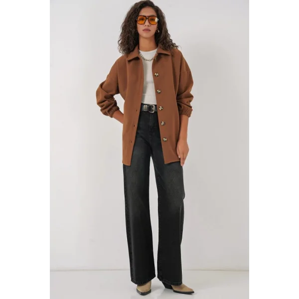 0674 Cepli Oversize Gömlek  Taba