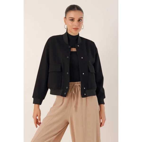0688 Çift Cepli Bomber Ceket  Siyah