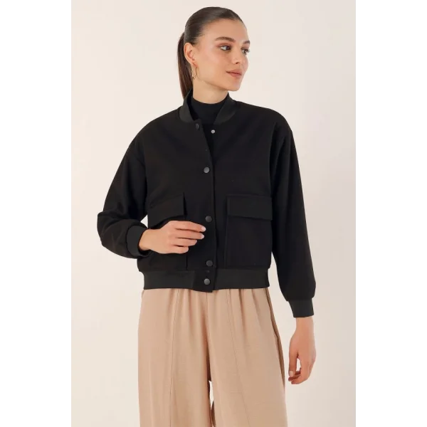 0688 Çift Cepli Bomber Ceket  Siyah