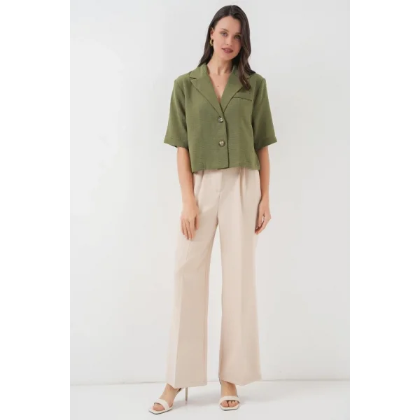 0706 Crop Keten Ceket  Haki