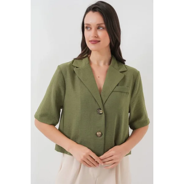 0706 Crop Keten Ceket  Haki