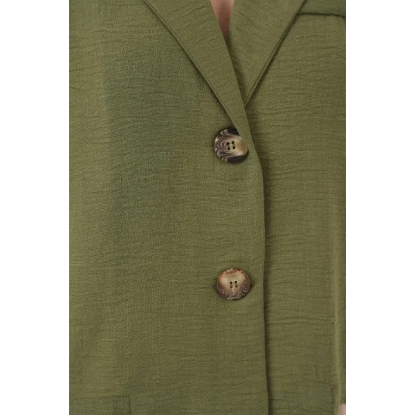 0706 Crop Keten Ceket  Haki