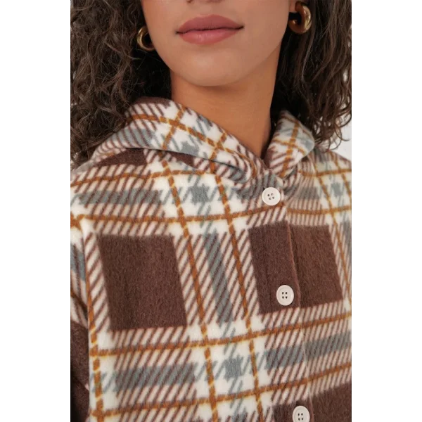 0710 Kapüşonlu Oversize Gömlek  C. Kahverengi