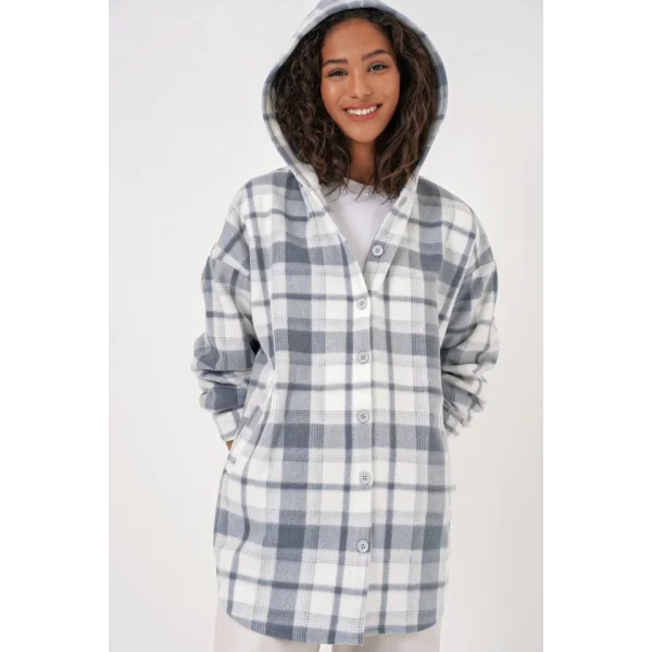0710 Kapüşonlu Oversize Gömlek  Gri
