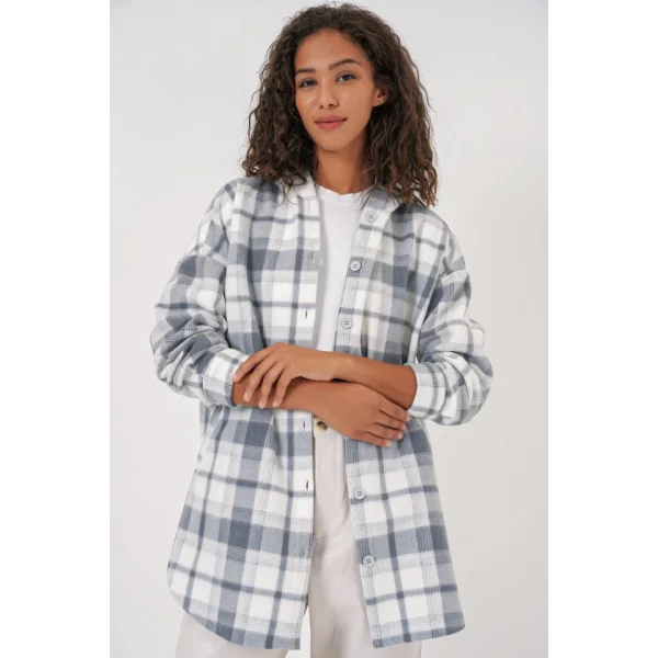 0710 Kapüşonlu Oversize Gömlek  Gri