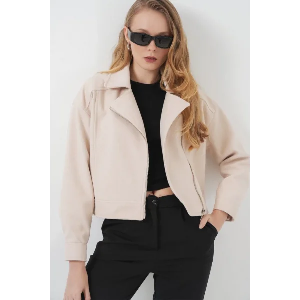 0717 Kısa Kaşe Ceket  Bej