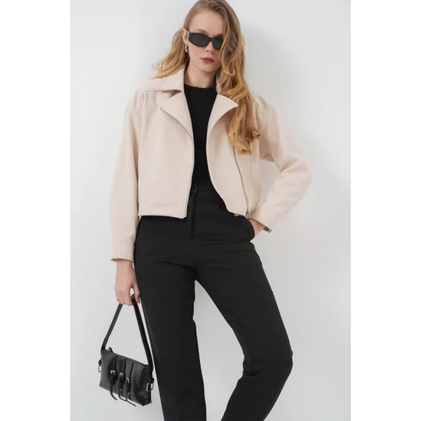 0717 Kısa Kaşe Ceket  Bej