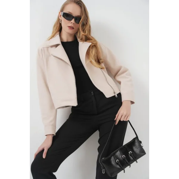 0717 Kısa Kaşe Ceket  Bej
