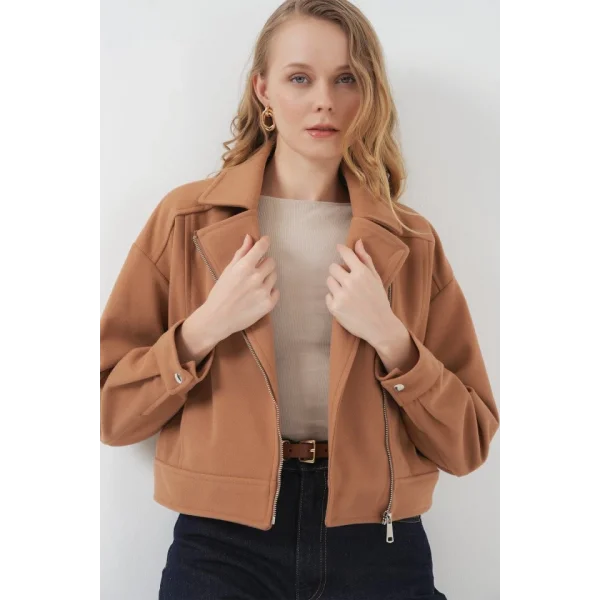 0717 Kısa Kaşe Ceket  Camel