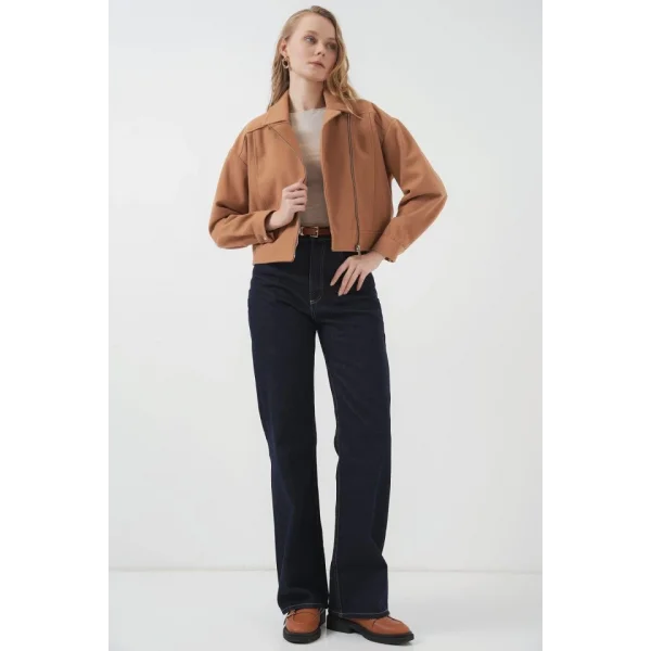 0717 Kısa Kaşe Ceket  Camel