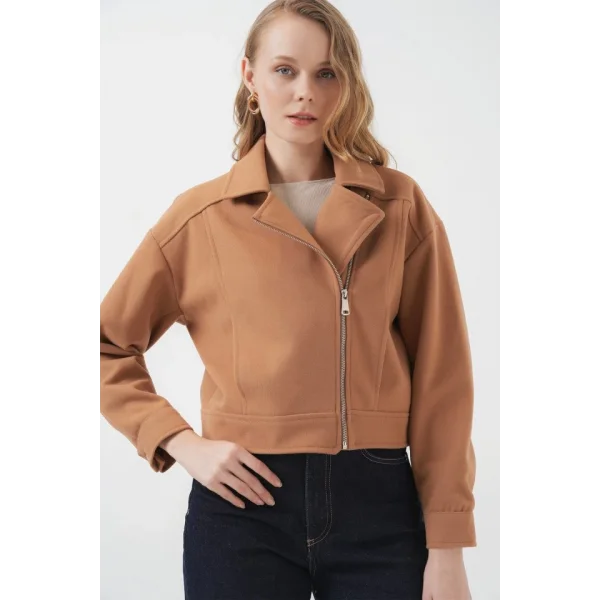 0717 Kısa Kaşe Ceket  Camel