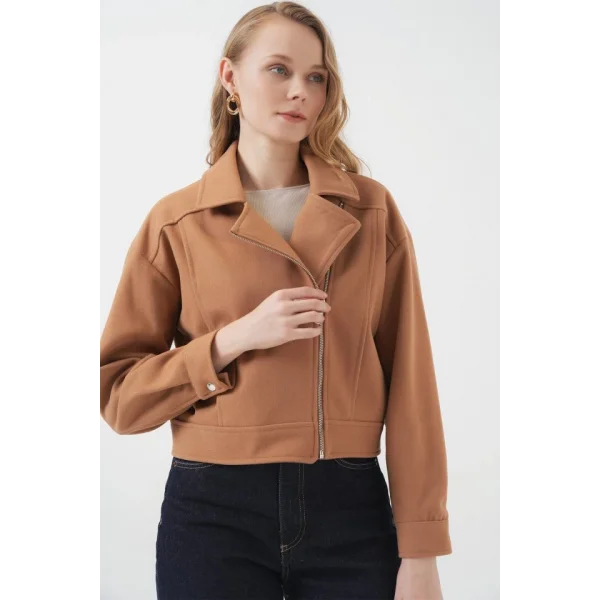 0717 Kısa Kaşe Ceket  Camel