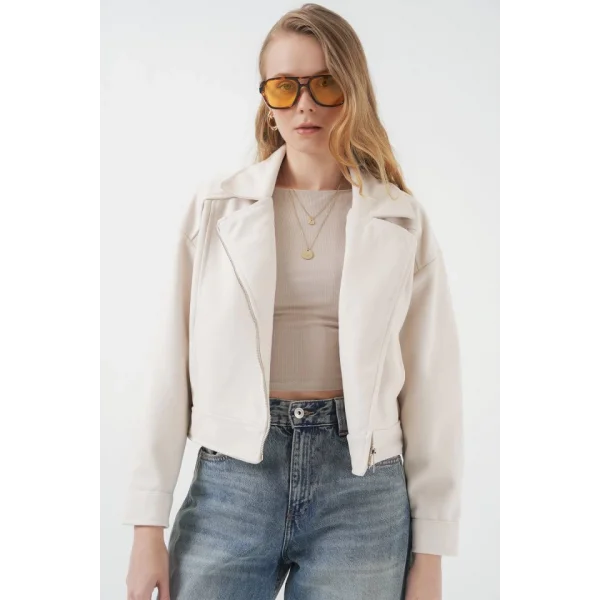 0717 Kısa Kaşe Ceket  Ekru
