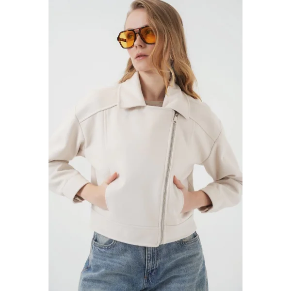 0717 Kısa Kaşe Ceket  Ekru