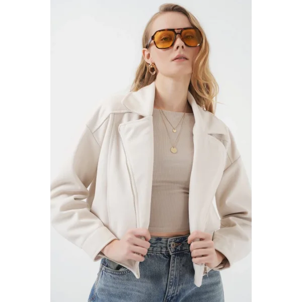 0717 Kısa Kaşe Ceket  Ekru