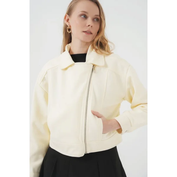 0717 Kısa Kaşe Ceket  Krem
