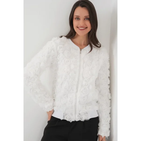 0719 Güllü Ceket  Beyaz