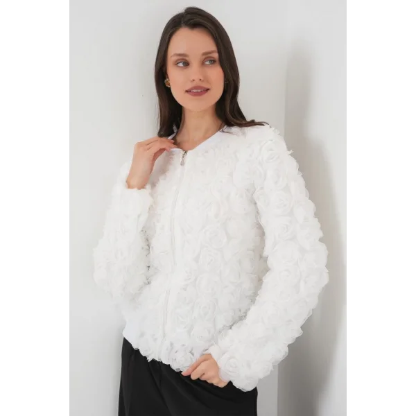 0719 Güllü Ceket  Beyaz
