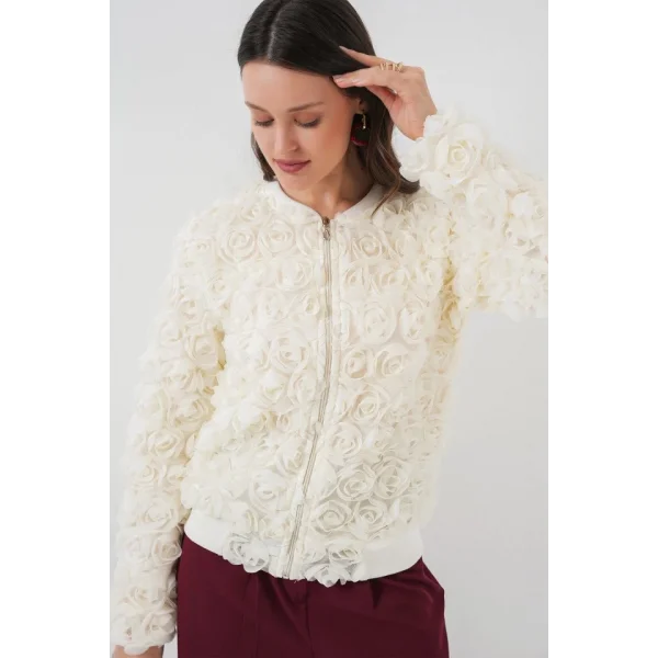 0719 Güllü Ceket  Ekru