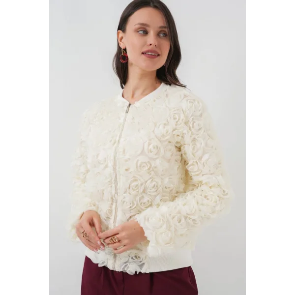 0719 Güllü Ceket  Ekru