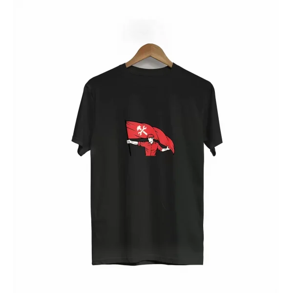 1 Mayıs Emekçilerimiz İçin Özel Tasarım Bayraklı Emekçi Baskılı T-shirt - Siyah