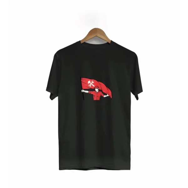 1 Mayıs Emekçilerimiz İçin Özel Tasarım Bayraklı Emekçi Baskılı T-shirt - Siyah
