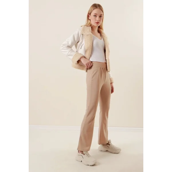 10220 İspanyol Paça Pantolon  Bej