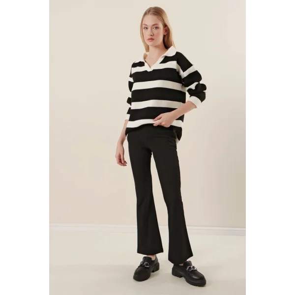 10220 İspanyol Paça Pantolon  Siyah