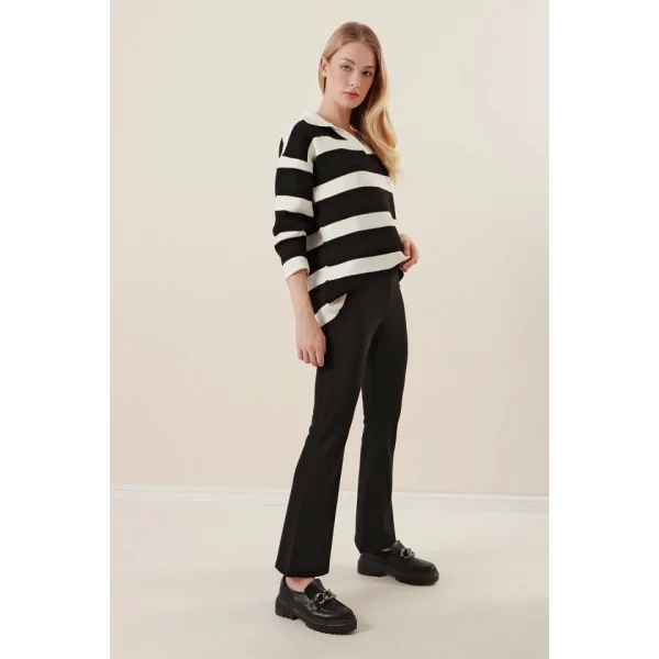 10220 İspanyol Paça Pantolon  Siyah