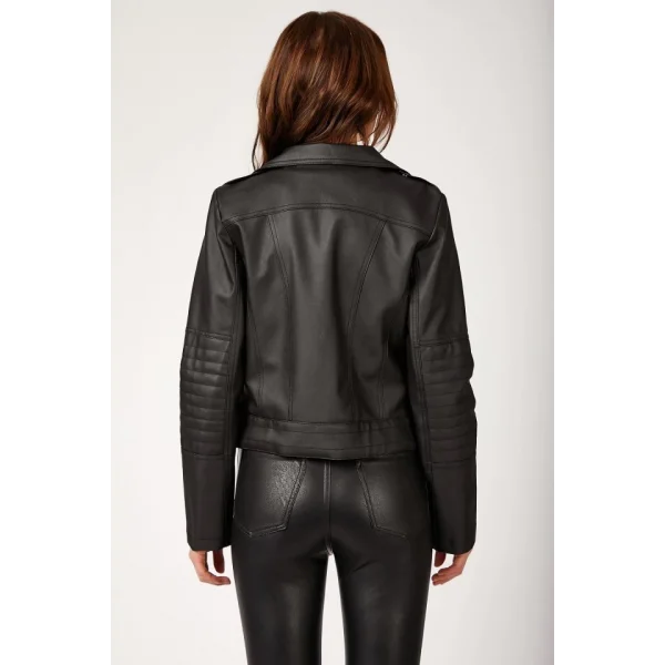1025 Suni Deri Biker Ceket - Siyah