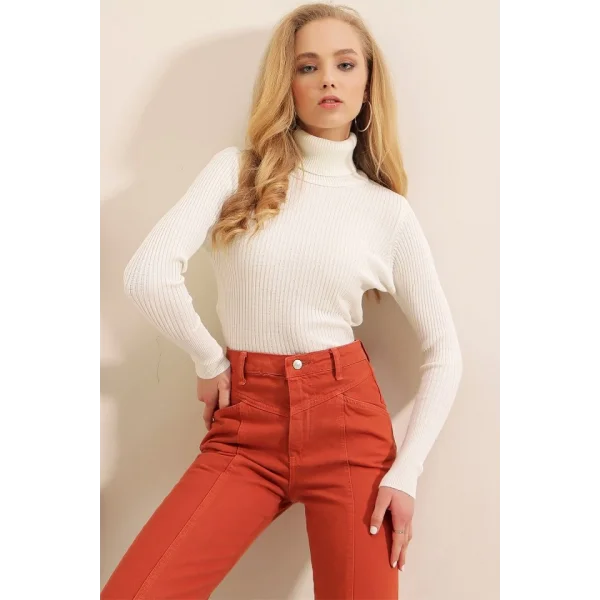 10311 Balıkçı Yaka Triko Kazak - Beyaz