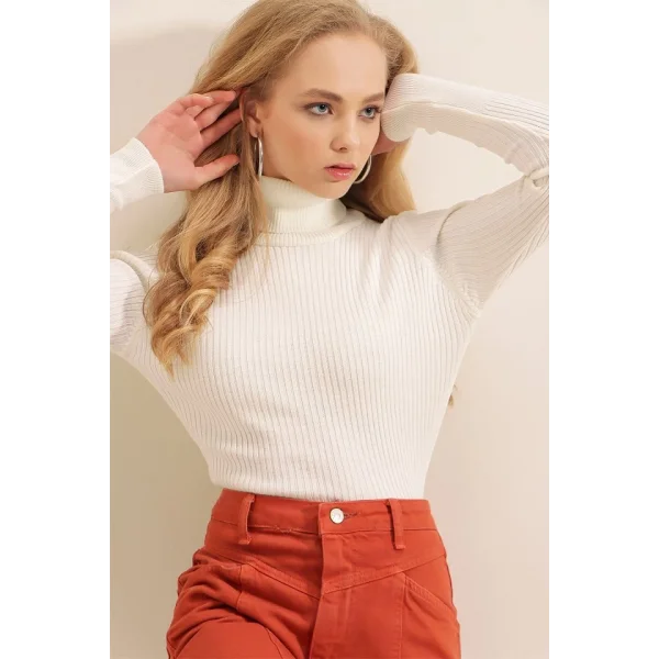 10311 Balıkçı Yaka Triko Kazak - Beyaz