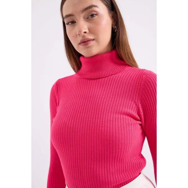 10311 Balıkçı Yaka Triko Kazak - Fuşya