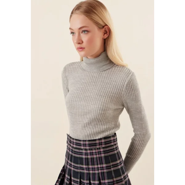 10311 Balıkçı Yaka Triko Kazak - Gri