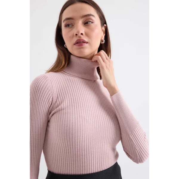 10311 Balıkçı Yaka Triko Kazak - Pembe