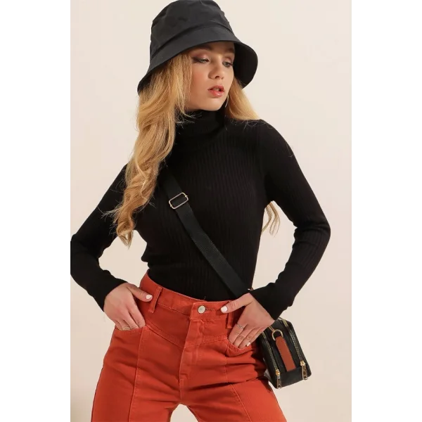 10311 Balıkçı Yaka Triko Kazak - Siyah