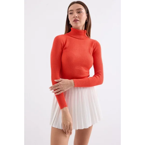 10311 Balıkçı Yaka Triko Kazak - Turuncu