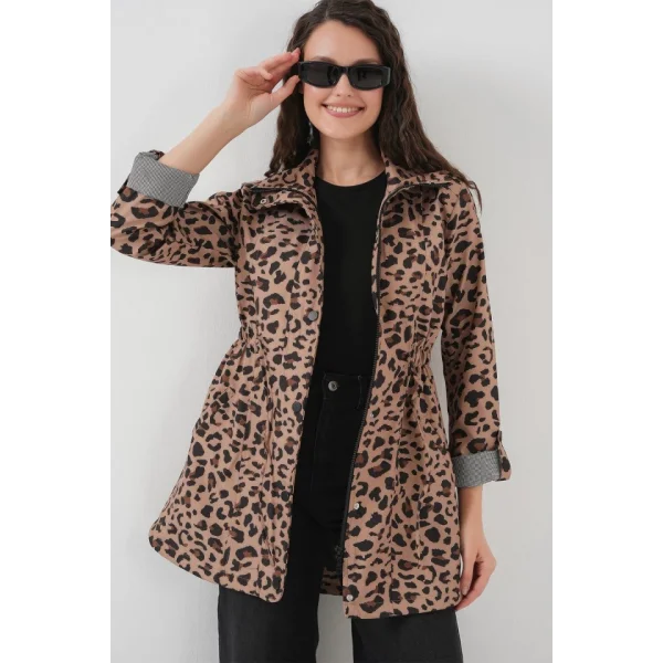 10322 Beli Büzgülü Trençkot - B.Kahverengi