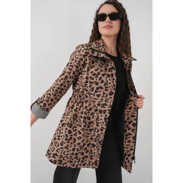 10322 Beli Büzgülü Trençkot - B.Kahverengi