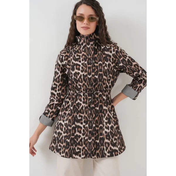 10322 Beli Büzgülü Trençkot - C. Kahverengi