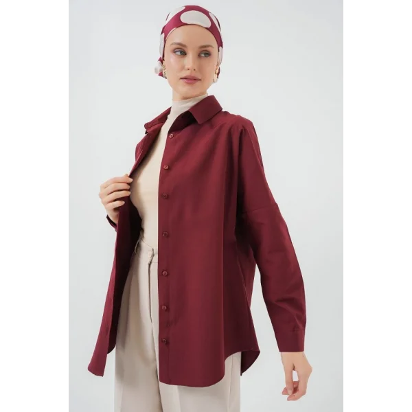 103901 Oversize Basic Tesettür Gömlek - Mürdüm