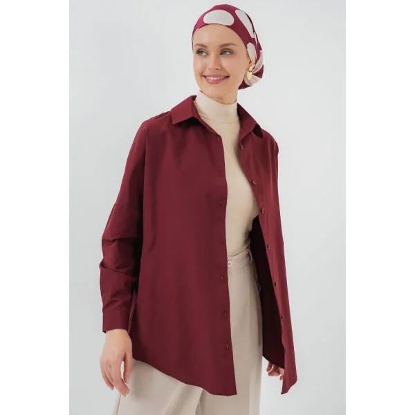 103901 Oversize Basic Tesettür Gömlek - Mürdüm