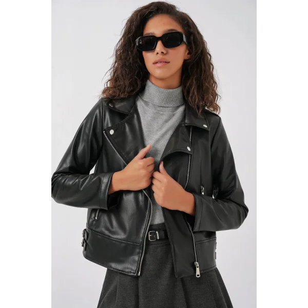 1044 Suni Deri Ceket  Siyah