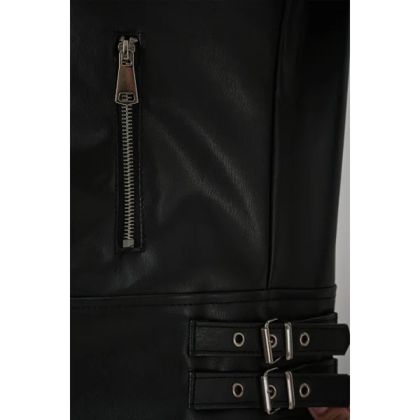 1044 Suni Deri Ceket  Siyah