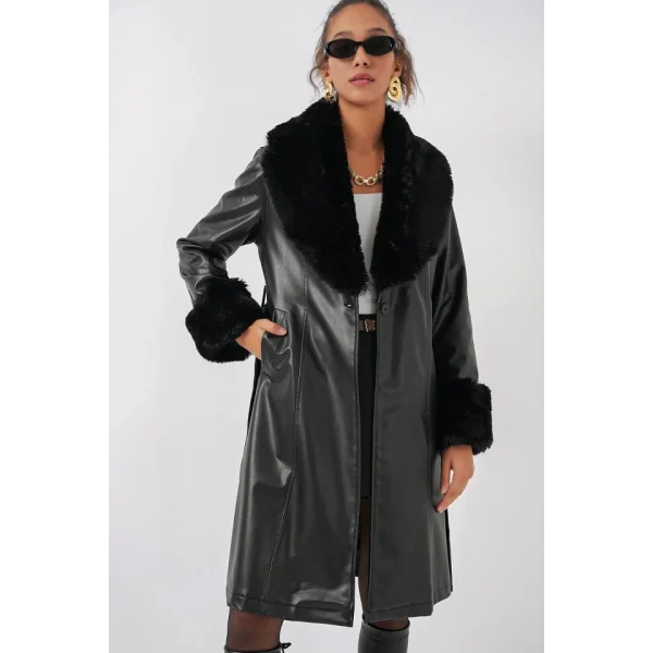 1045 Kürklü Suni Deri Kaban  Siyah