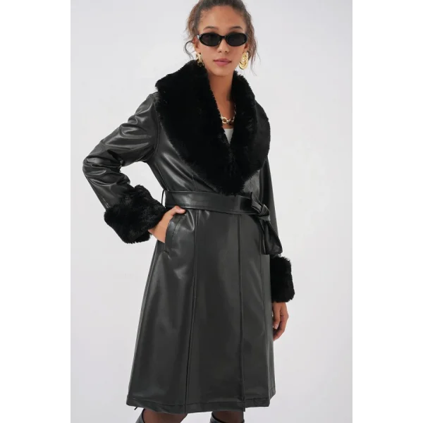 1045 Kürklü Suni Deri Kaban  Siyah