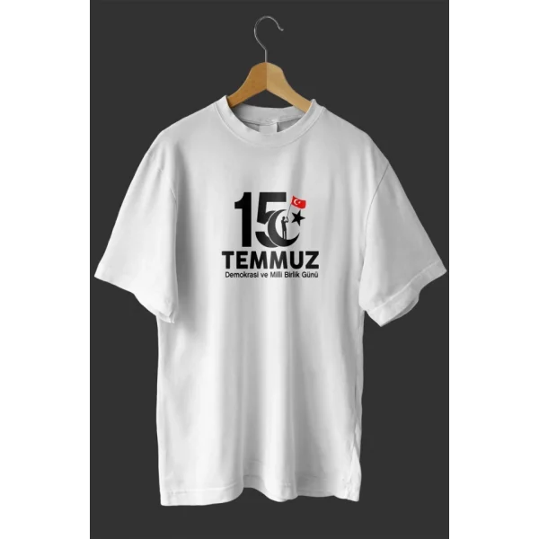 15 Temmuza Özel Tasarım Baskılı T-shirt - Beyaz