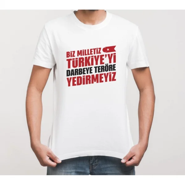 15 Temmuza Özel Tasarım YEDİRMEYİZ Baskılı T-shirt - Beyaz