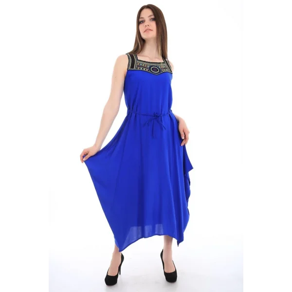 1512 Önü Nakışlı Elbise  Saks